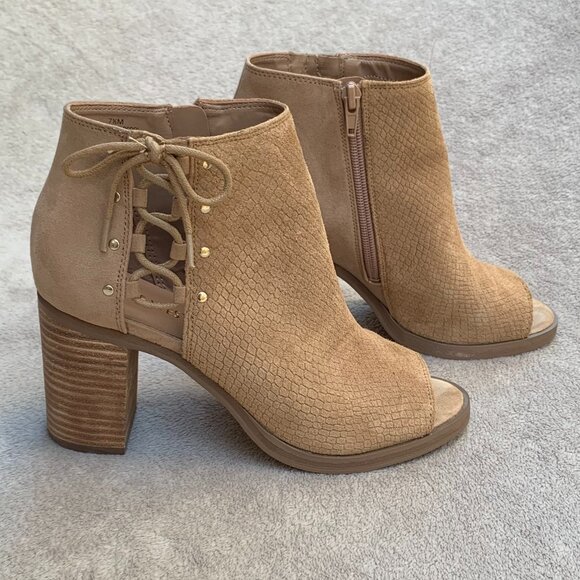 Nine West Mad Cool Peep Toe Suede Ankle Booties Sz 7.5 - Picture 2 of 16